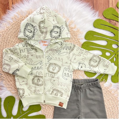 Conj. Jaqueta Tiger e Calça de Moletom - Verde e Verde Musgo